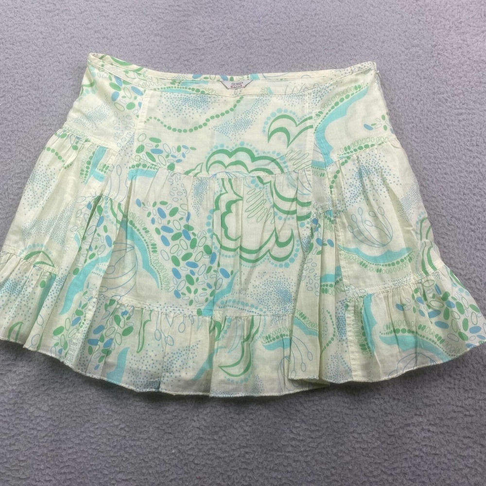 Vintage Guess Skirt‎ Womens 29 Green Yoke Waist Layered Short Skirt Lightweight